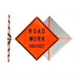 Roll Up Sign & Stand - 48 Inch Reflective Road Work 500 Feet Roll Up Traffic Sign